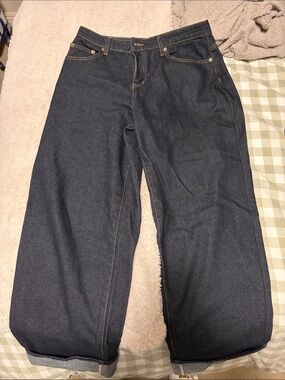 Dark wash barrel leg jeans